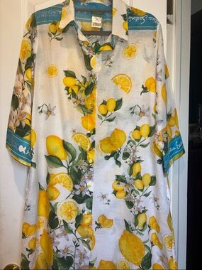 ANTICA SARTORIA..GIACOMO SARTORIA BLUE W/ LEMON DESIGN BUTTON DOWN DRESS SIZE L